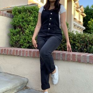 Black denim overalls